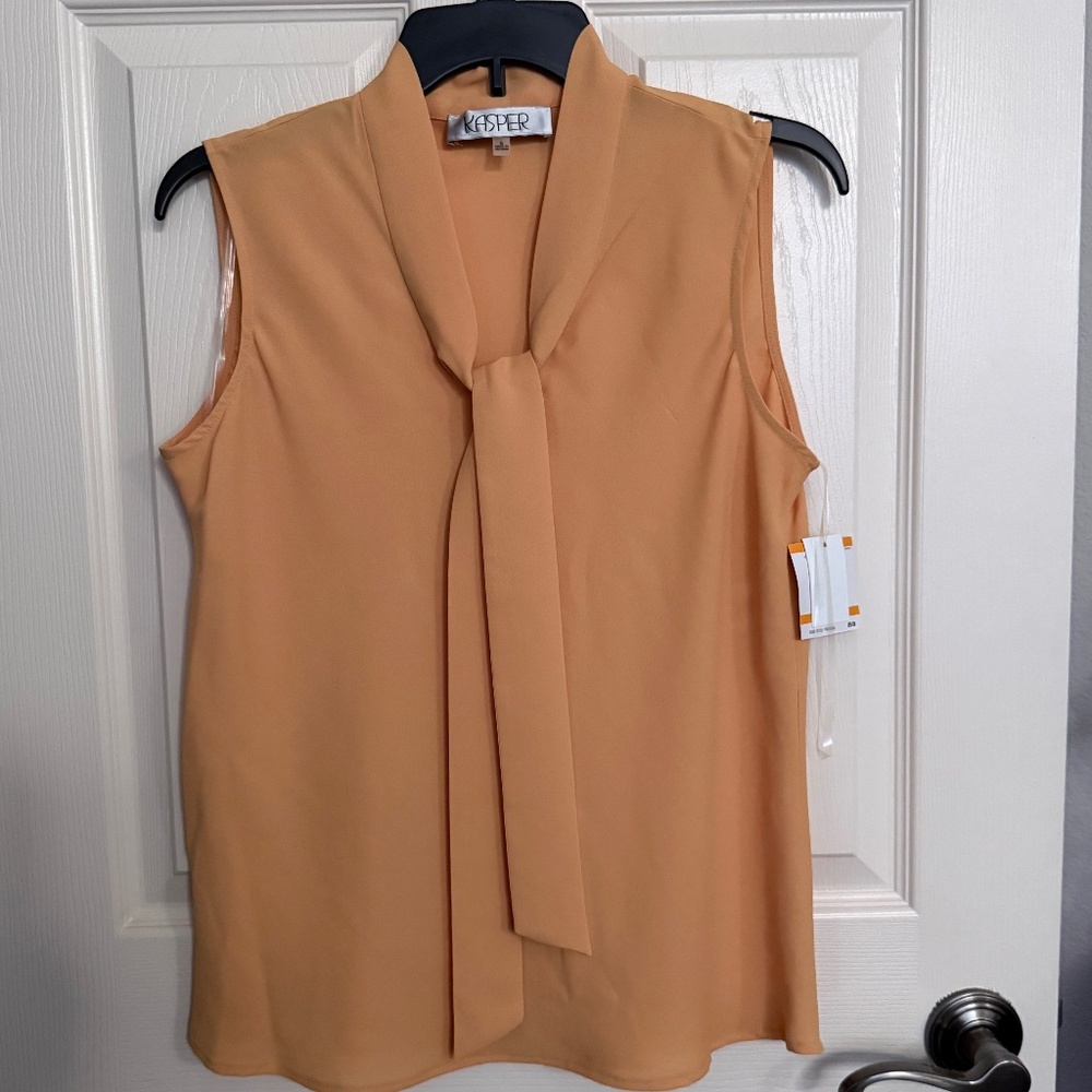 Kasper Sleeveless V-Neck Tie Front Sash Blouse NWT